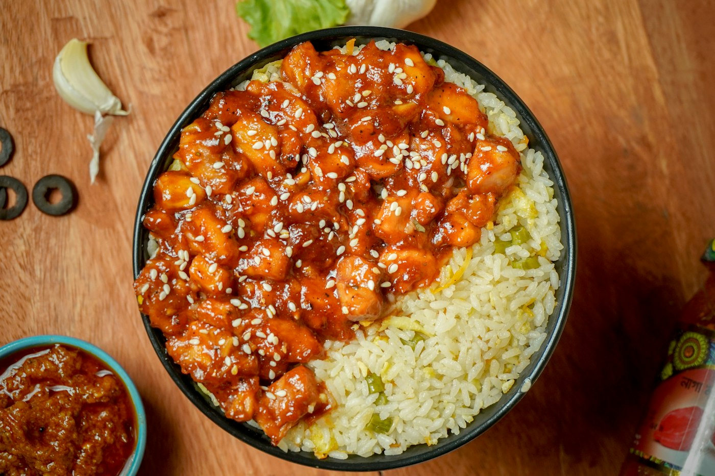 Garlic chicken and rice bowls